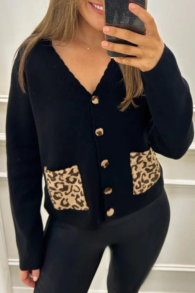 Women's Leopard Pocket Knit Cardigan
